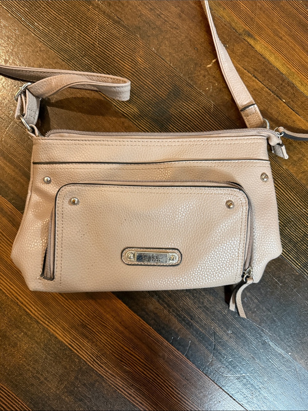 Blush Pebbled Crossbody Bag with Front Zip Pocket
